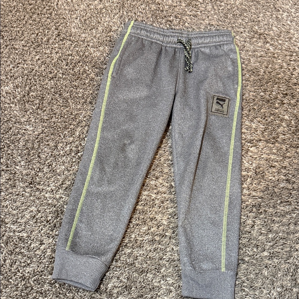 Puma Kids Gray Joggers with Lime Highlights